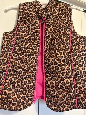 lei Girls Leopard Print Puffer Vest with Pink Trim